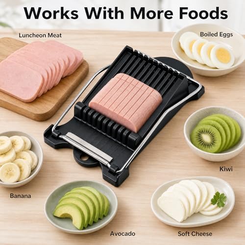 FENGCHEN Luncheon Meat Slicer, Spam Cutter with 10 Stainless Steel Wires, Slice Tool for Boiled Eggs, Banana, Avocado, Black - Image 2