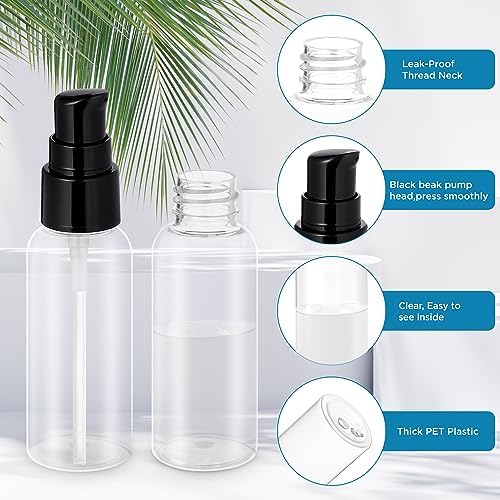 10 Pieces Travel Pump Bottles for Toiletries 2oz Small Pump Bottles Clear Travel Bottle Plastic Empty Spray Bottle Dispenser With Black Cap For Lotion Cream Essential Oil(50ml,Clear) - Image 4
