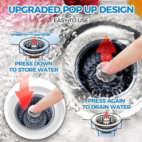 3 in 1 Kitchen Sink Stopper Strainer Basket Pop-Up Removable 2 Pack