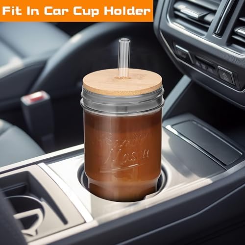 Glass Cups With Lids And Straws, Leakproof Tumbler 24oz Mason Jar Coffee Cup, Cap Cup Leak-Proof with Straw, Reusable Iced Coffee Smoothie Matcha Cup Aesthetic Coffee Gifts Women 4pc