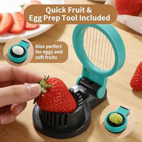 Semi Automatic Whisk Set – 2 Pack Hand Push Rotary Egg Whisk (10" & 14") + Bonus Strawberry & Egg Slicer – Stainless Steel Spring Whisk for Eggs, Batter & Cream, No Batteries - Image 5