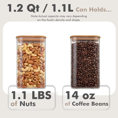 6-Pack 1.2Qt Square Glass Storage Jars with Bamboo Lids