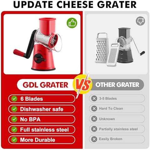 GDL Cheese Grater Hand Crank, Rotary Cheese shredder, Vegetable Slicer - Image 5