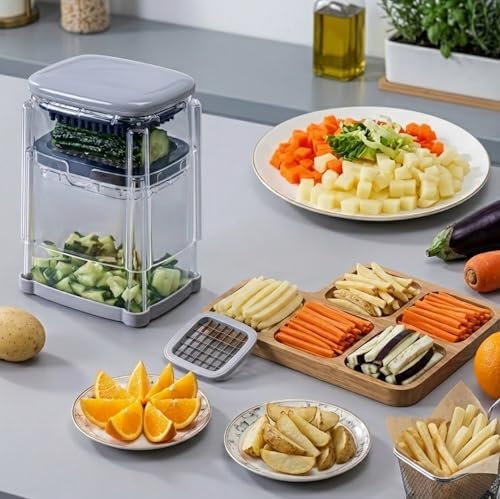 1PCS Vegetable Chopper Dicer + 1PCS Cleaning Brush, Stainless Steel Blade Food Dicer Cutter for Potato Onion Carrot, Manual Kitchen Chopper - Image 4