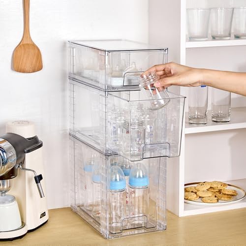 Clear Stackable Storage Drawers, 6 Pack Tall Organizer Set