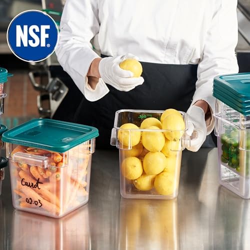 4 Pack Food Storage Container with Green Lid - NSF Commercial Grade in 4.0 Qt - Square, Clear, Polycarbonate