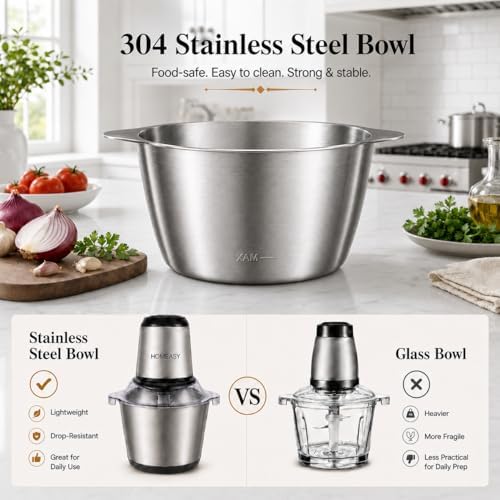 Electric Food Chopper, 2L Stainless Steel Meat Grinder, 4 Blades