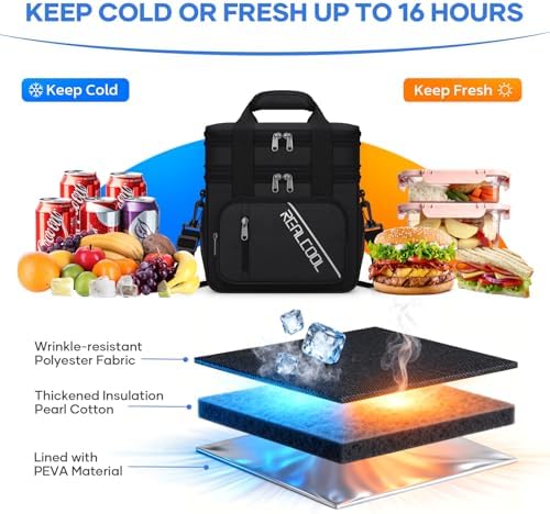 Insulated Lunch Bag, Portable Double Deck Lunch Box for Men Women