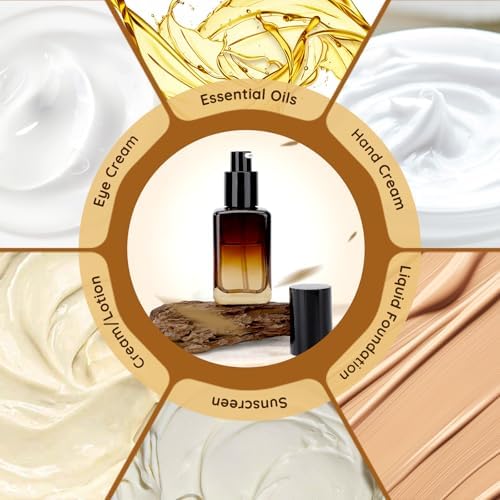 Segbeauty 1.69oz Glass Pump Bottle, 4 Pack Empty Lotion Containers 50ml Travel Size Pump Bottles Glass Lotion Dispenser Gradient Brown Foundation Bottle for Essential Oil Blends Cream - Image 3