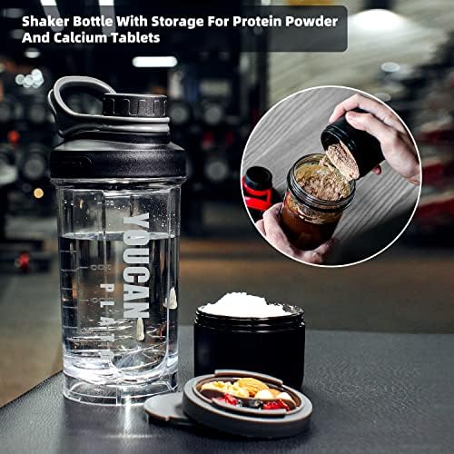 21oz Protein Shaker Bottle with Powder Storage Container-Shaker Cups for Protein Shakes-pre workout bottle-Mixer Cup-Gym Sport Water Bottle -Made with Tritan BPA Free,with Wire Whisk Balls,Red