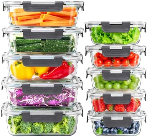 Glass Meal Prep Containers, 10 Pack Glass Food Storage Containers with Lids