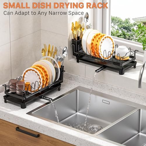 Small Dish Drying Rack - Expandable Dish Drying Rack with Drying Tray
