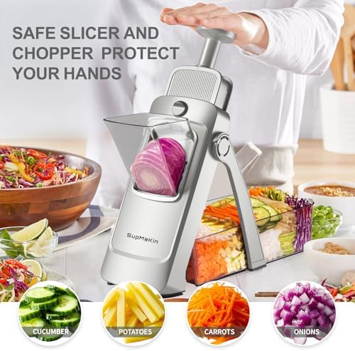 Safe Mandoline Slicer, 8 in 1 Vegetables Slicer and Chopper