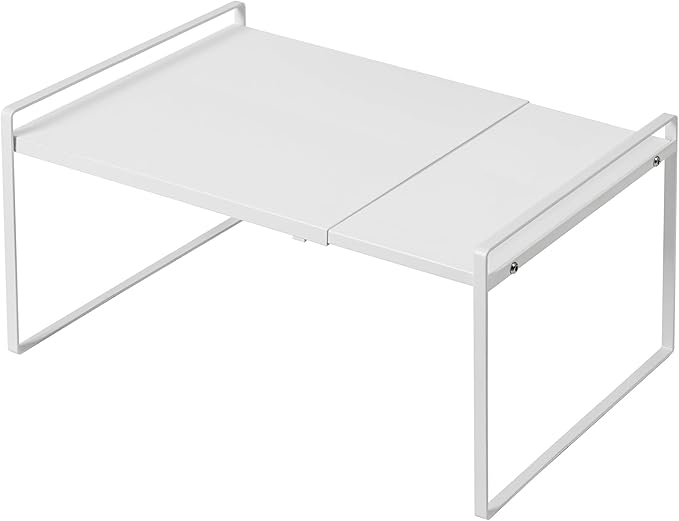 Nxconsu Cabinet Shelf Organizer Expandable, 12 Inch Deep Adjustable 13 to 24 Inch Metal Shelf Riser for Kitchen Pantry Cupboard Countertop Under Sink, Heavy Duty Stackable Storage Rack, White