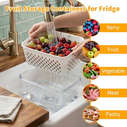 Berry keeper Fruit Storage Containers for Fridge with Removable Colander