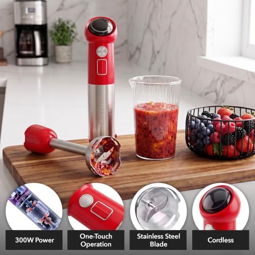 Cordless Immersion Hand Blender, 300W Rechargeable Red HR995R