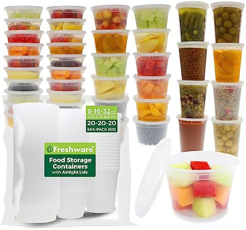 Food Storage Containers with Lids 8/16/32 oz [60 Set]