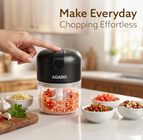 AGARO Elite Rechargeable Mini Electric Chopper Food Grade Bowl Stainless Steel Blades One-Touch Operation for Chopping Garlic, Ginger, Onion, Vegetables, Meat, Nuts, - Image 3