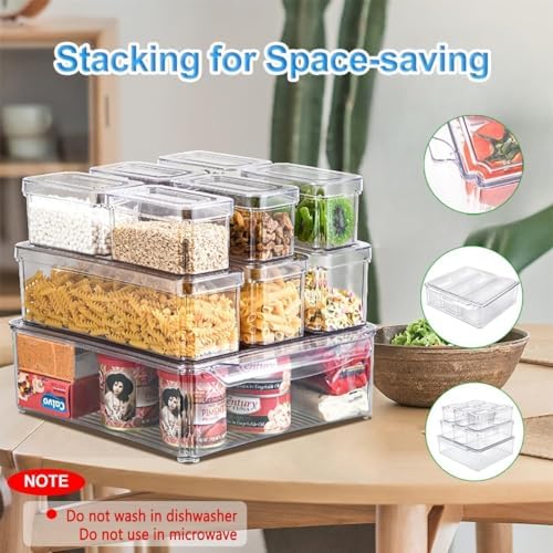 10 Pack Food Storage Organizer Bins, Clear Pantry Containers with Lids