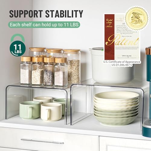 Clear Cabinet Organizer, Stackable Shelf Organizer Set of 2