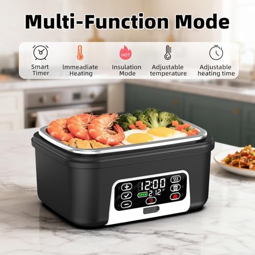 XL 6.3-Cups Cordless Electric Heated Lunch Box for Adults, 20000mAh Rechargeable Battery Powered Smart Self Heating Lunchbox for Men Women, 100W Food Warmer for Trucks Driver Travel Office Worker