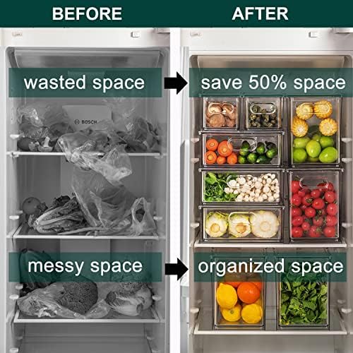 Refrigerator Organizer Bin with Pull-out Drawer, Large Fridge Organizer and Storage Clear, Stackable Pantry Organizer with Handle, BPA Free, 1 Pack, 6.34QT