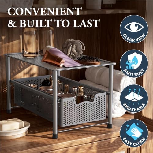 Stackable Under Sink Sliding Basket Drawer, Silver