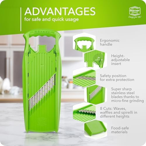 Börner by Reston Lloyd Wave-Waffle Power Line • Crinkle Cut/Spirelli Vegetable Slicer • Slicer for Wave Waffle Cut Style • Multiple Thickness Options • Made in Germany, Lime - Image 4