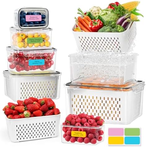 12 Pack Fruit Storage Containers for Fridge with Removable Colander