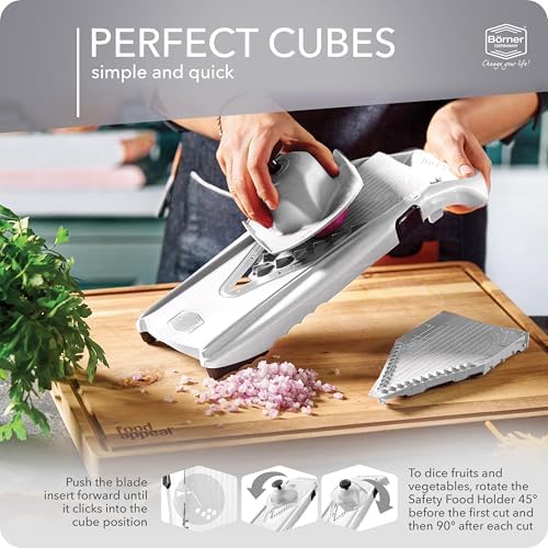 Mandoline Food Slicer Börner V5 (Starter Set) by Reston Lloyd • V-Slicer with Food Holder • Made in Germany • Fruit & Vegetable Chopper • Multiple Settings • Color: White - Image 5