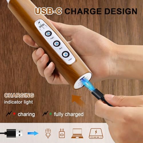 YUSWKO Wood Grain Handheld Milk Frother Wand for Coffee, Rechargeable Electric Whisk with 3 Heads 3 Speeds Drink Mixer Coffee Frother For Latte, Cappuccino, Hot Chocolate, Egg - Image 3