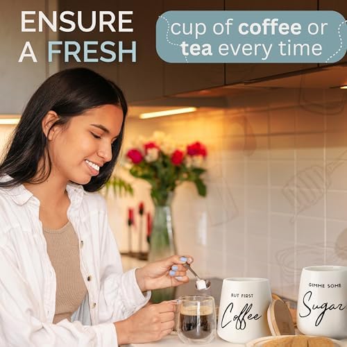 Modern Coffee Tea Sugar Container Set, 3 Ceramic Storage Jars, Off-White