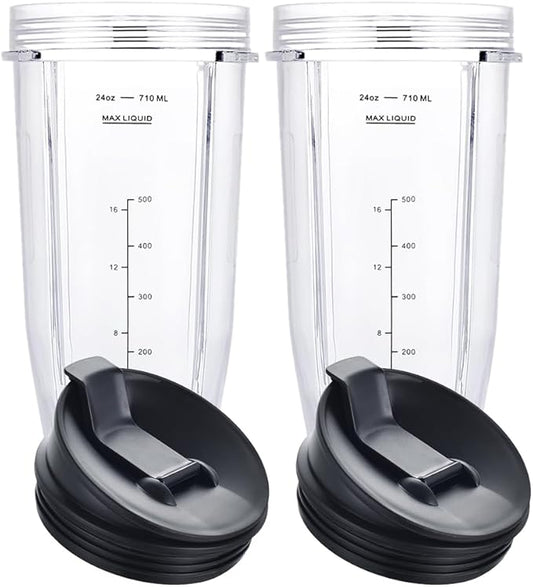 Blender Cups Fit for Ninja, Replacement Parts 24OZ Cups with Sip & Seal Lids, Blender Accessories Compatible with Nutri Ninja Auto IQ Series BL480 BL481 BL482 BL490 BL640 BL680 BL450 BL482(2 Pack)
