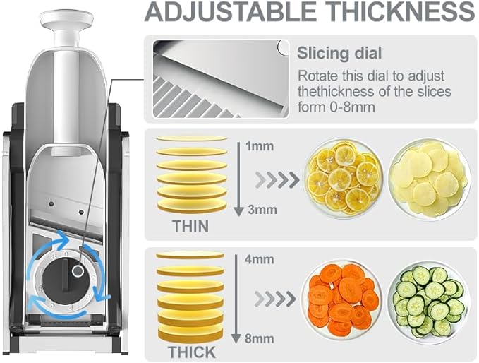 Mandoline Slicer for Kitchen, 6 in 1 Vegetable slicer, Potato Slicer with Thickness Adjuster,Faster Kitchen Slicer for Meal Prep (just Slice, With Peeler/Cleaning Brush, Mandolin)