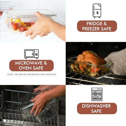8 Cups/ 63 Oz 4 Piece (2 containers + 2 Lids) Large Glass Food Storage/ Baking Containers with Locking Lids. Ideal for Storing food, vegetables or fruits. BPA Free & Leak Proof -Microwave, Oven Safe