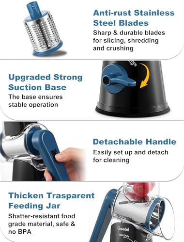 Geedel Rotary Cheese Grater Hand Crank, Cheese Shredder Vegetable Slicer - Image 6