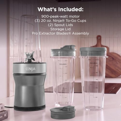 Ninja Nutri™ Blender, 900PW, (3) 20oz To-Go Cups, Silver, BQ301SL1BRN - Image 7