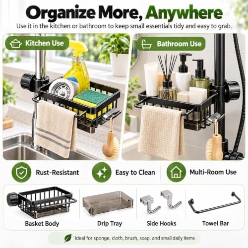 Faucet Drainer Basket Sink Organizer Rack Aluminum Hanging Drip Tray