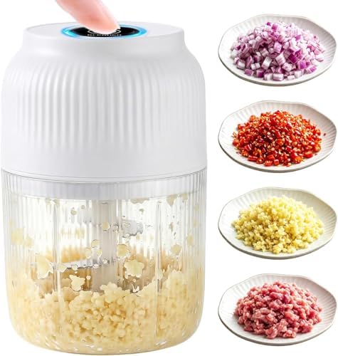 Electric Garlic Chopper, 2026 New Mini Food Processor & Food Chopper for Kitchen, Portable Cordless Garlic Mincer with 4 Stainless Steel Blades, Small Vegetable Chopper for Onion Salad (White, 400ML) by Unknown