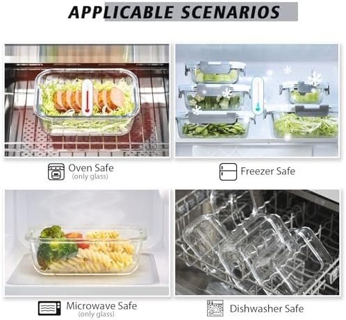 12 Pack Glass Meal Prep Containers Set, Airtight Snap Lids, 4 Sizes