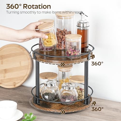 Spice Rack, Set of 2 Lazy Susan Organizer, 2-Tier Turntable Organizer, Rotating Spice Rack Organizer For Cabinet, Compact and Versatile, for Kitchen Countertop, Rustic Brown SR22L2BR