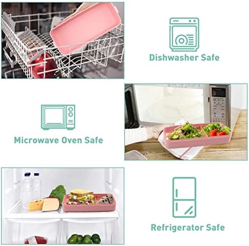 Bento Box Japanese Lunch Box Kit Leakproof Bento Lunch Box for Kids Adults Wheat Straw 3 Layer Stackable Lunch Containers with Compartment Eco-Friendly Meal Prep Containers (Pink)