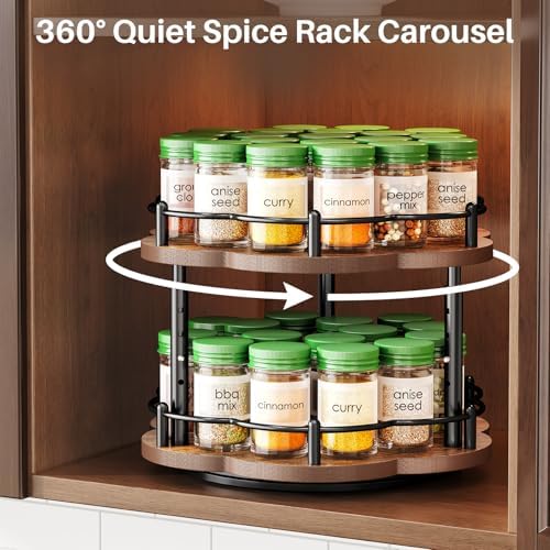 2-Tier Lazy Susan Spice Rack Organizer for Cabinet, Wood, 10 in