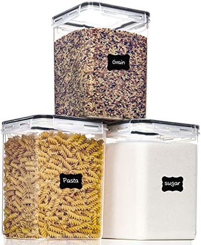 Large Food Storage Containers with Lids Airtight 5.2L /176Oz, for Flour, Sugar, Baking Supply, 3PCS BPA Free Plastic Canisters for Kitchen Pantry Organization