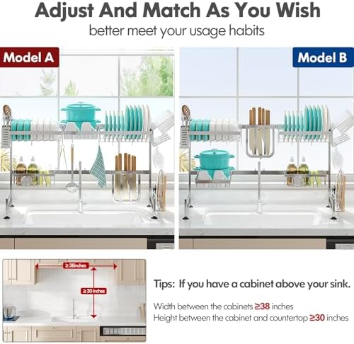 2 Tier Extra Large Stainless Steel Over The Sink Dish Drying Rack