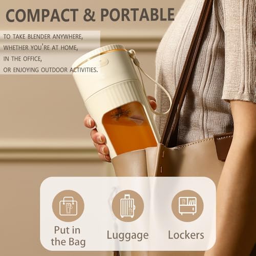 Portable Blender for Shakes and Smoothies, 12OZ Personal Size Blenders with 10 Stainless Blades, Mini Blender Cup for Kitchen, Office, Gym, USB-C Rechargeable, Travel Lid, Licuadora Portatil - Image 4