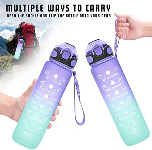 32 oz Drinking Water Bottle with Times to Drink and Straw, Motivational with Carrying Strap, Leakproof BPA & Toxic Free, Ensure You Drink Enough Water for Fitness Gym Outdoor