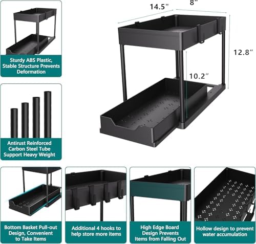 Under Sink Organizer 2 Pack,2 Tier Slide Out Storage for Kitchen Bathroom