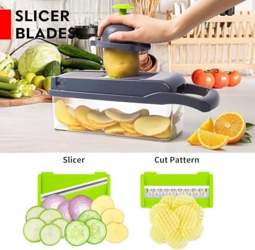 Multifunctional16-in-1 Food Chopper Pro Vegetable & Onion Cutter Kitchen Vegetable Slicer Dicer Kitchen Tools with container - Image 7