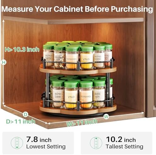 2-Tier Lazy Susan Spice Rack Organizer for Cabinet, Wood, 10 in